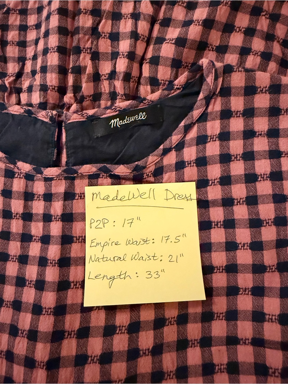 Madewell Short Sleeve Tiered Mini Dress Pink Navy Gingham Check, Like New, XS - Picture 12 of 16